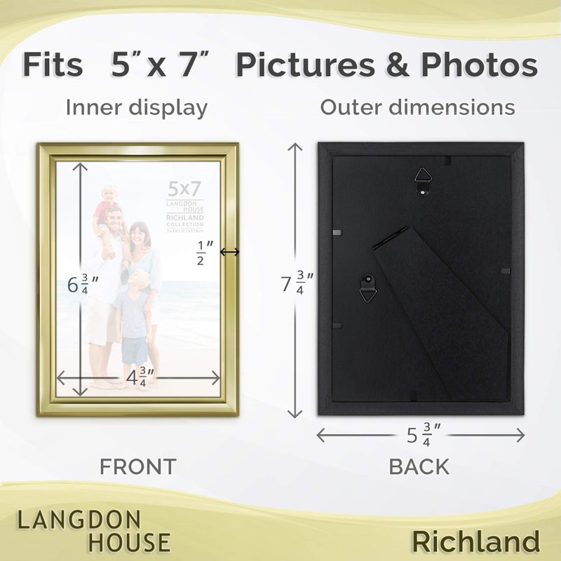 Langdon House 5x7 Picture Frames Set (Gold, 6 Pack) Distinguished Edging for Classic Style, Richland Collection - Image 2